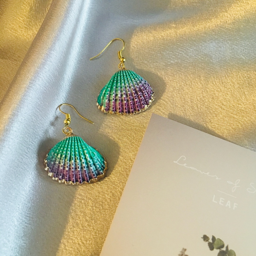 Rainbow Shell Gold-Dipped Beach Hook Earrings - Picture 4 of 4